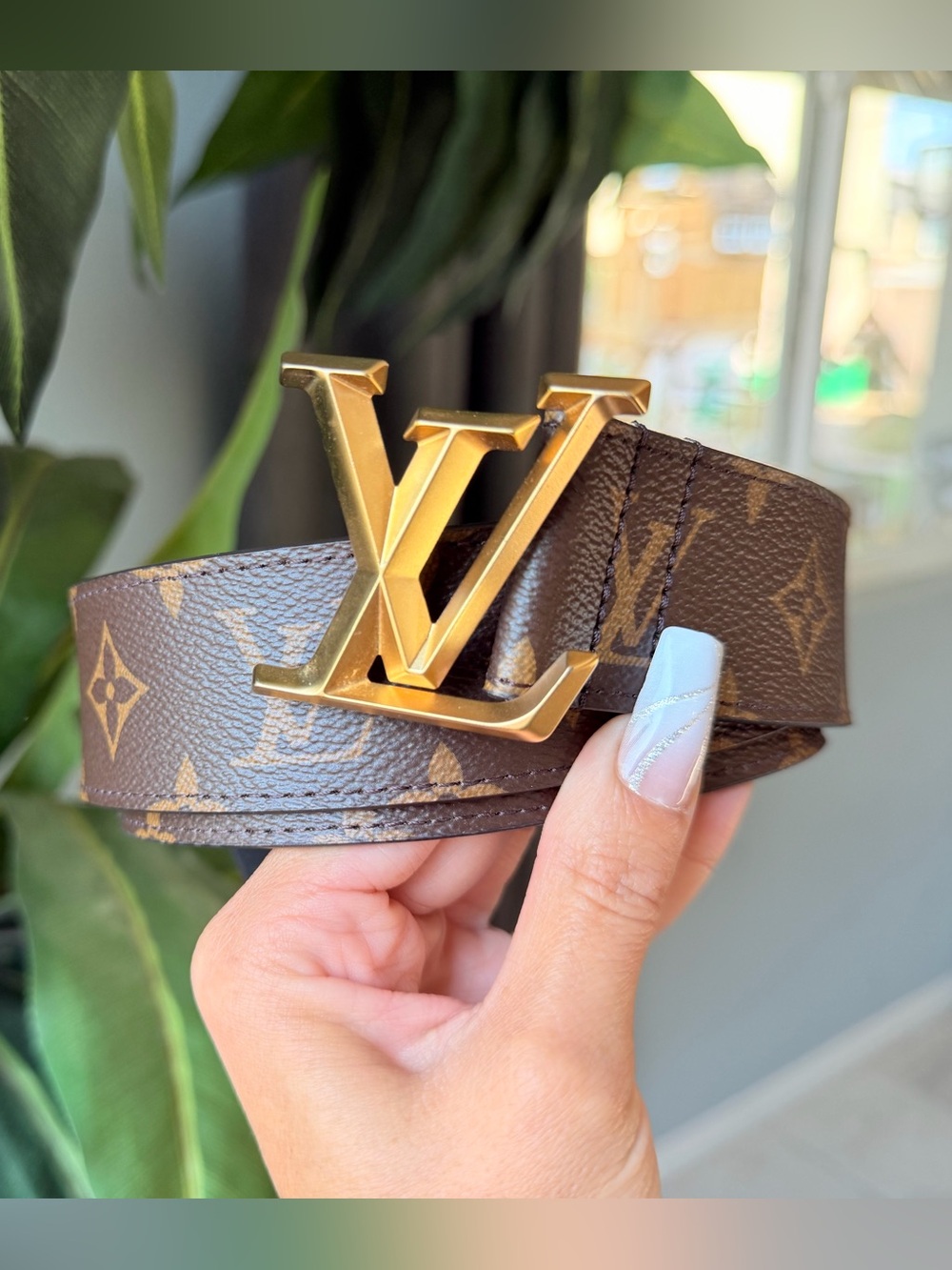 Louis Vuitton Brown Monogram Belt with Gold LV Buckle